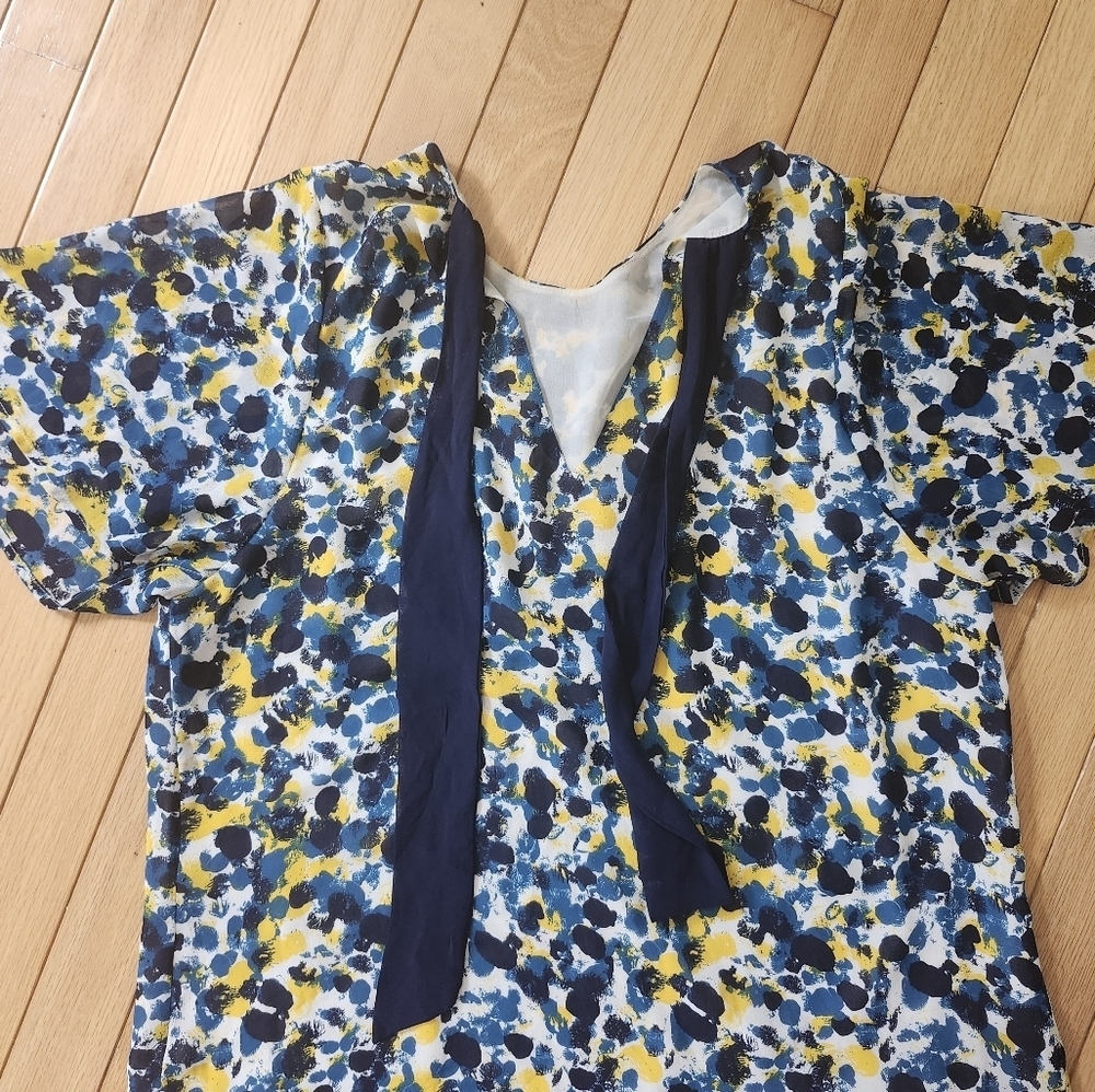 H&M Size M Flowy Abstract Print Summer Women's Top With Back  Blue Bow - Picture 6 of 10